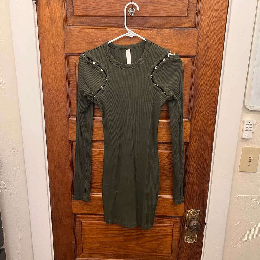 Dion Lee Organic Cotton Rib Hook & Eye Rib Mini Dress Shadow Green sz S $520 NWT